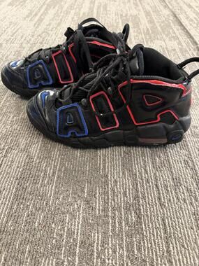 Nike Air More Uptempo Shoes Youth Size 7Y GS Black Red Blue Split FD1012-001
